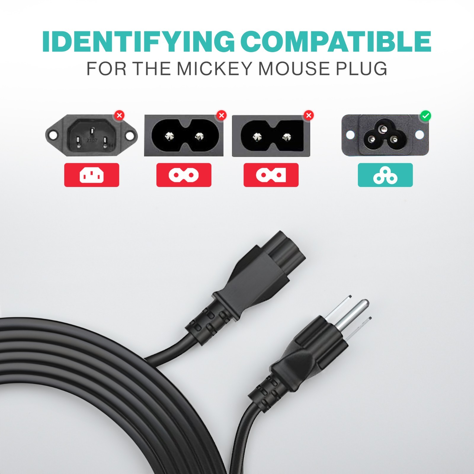 Lot of 1-100 AC 3 Prong Laptop Power Cord 3FT 5FT 10FT 125V C5 Premium Cable