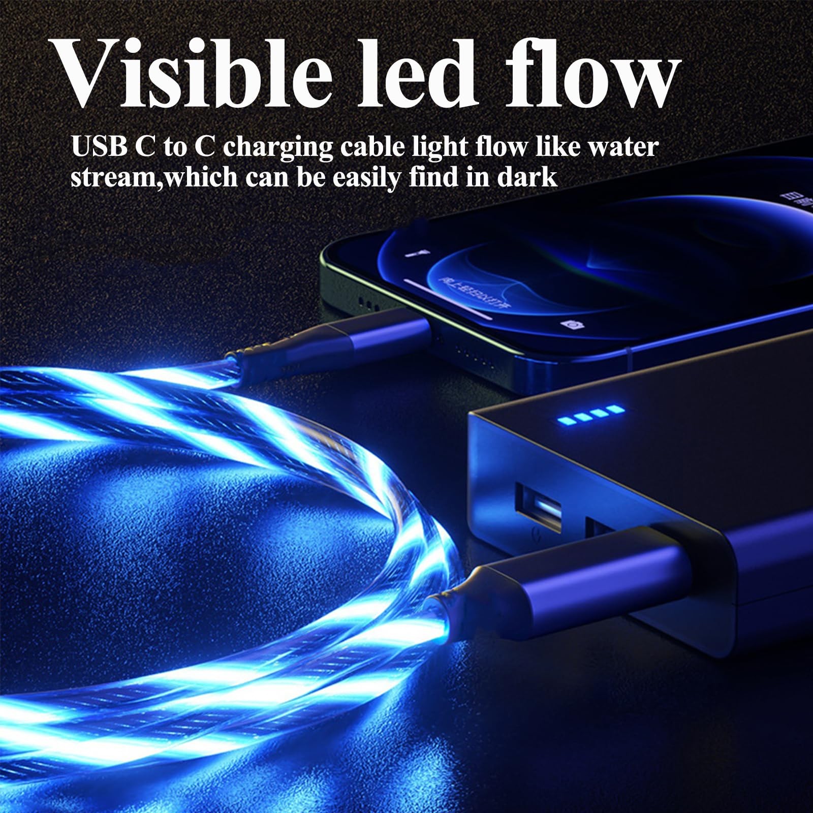 3.3FT 60W/3A Light up USB C to C Cable Fast Charging 3.3FT, Blue