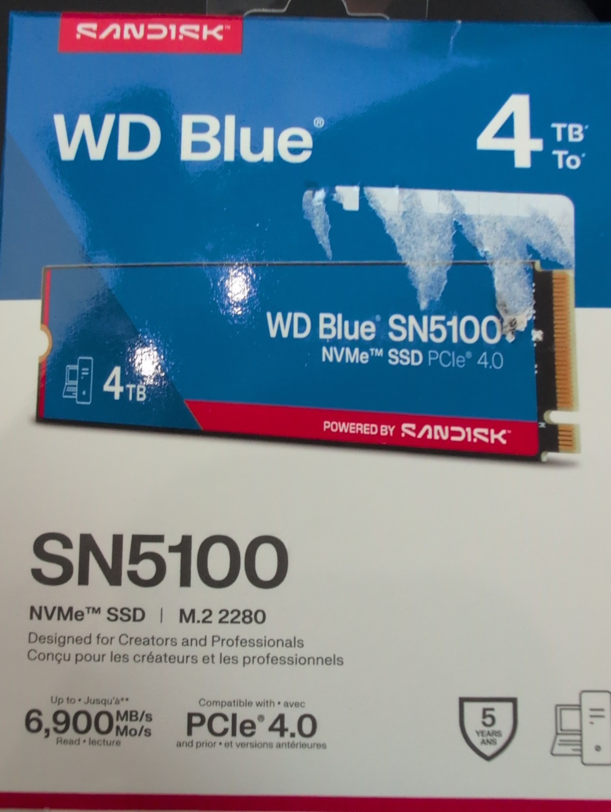 WD Blue SN5100 4TB NVMe SSD, PCIe Gen 4.0, up to 6,900 MB/s read speeds