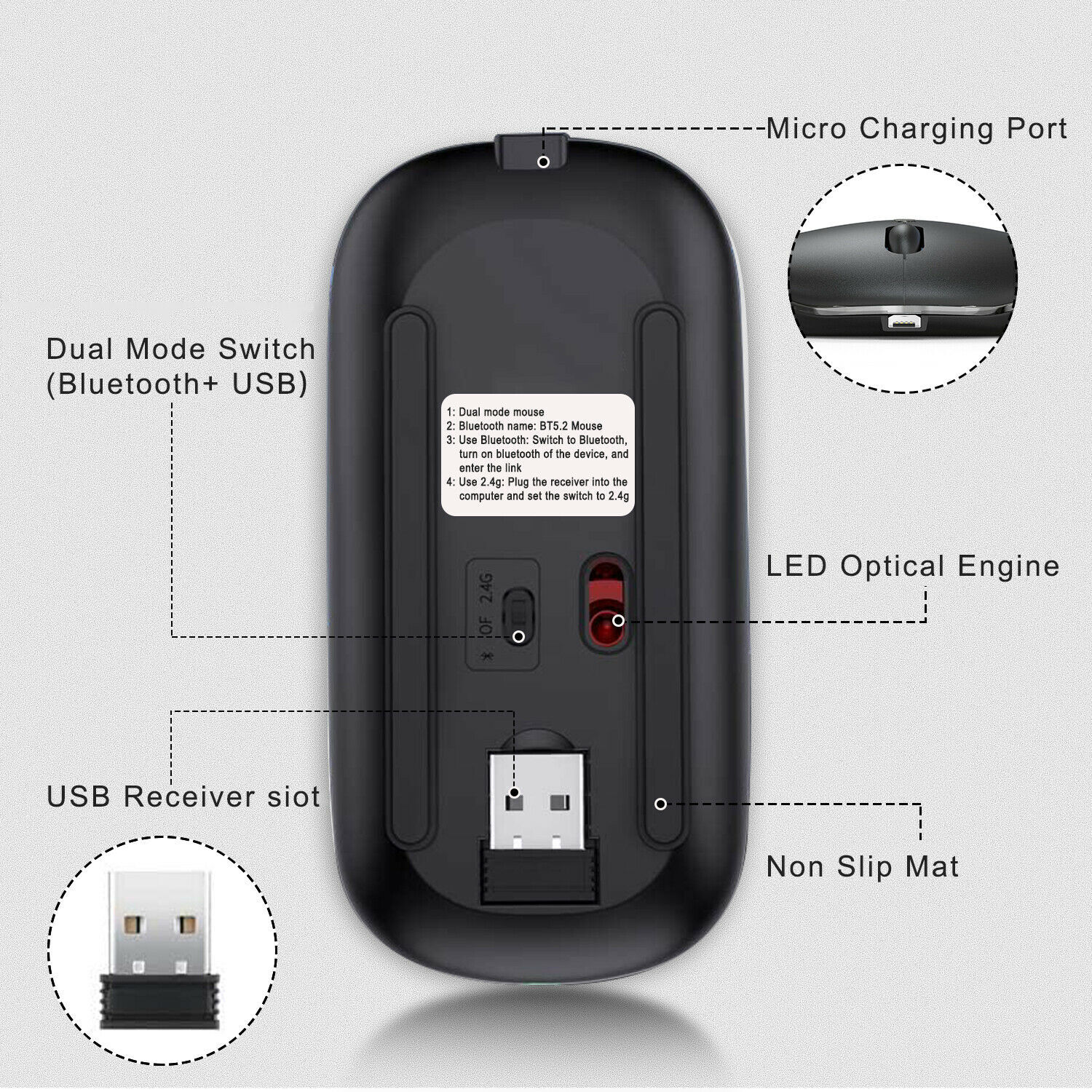 2.4GHz Wireless Bluetooth Optical Mouse USB Rechargeable RGB Mice For PC Laptop