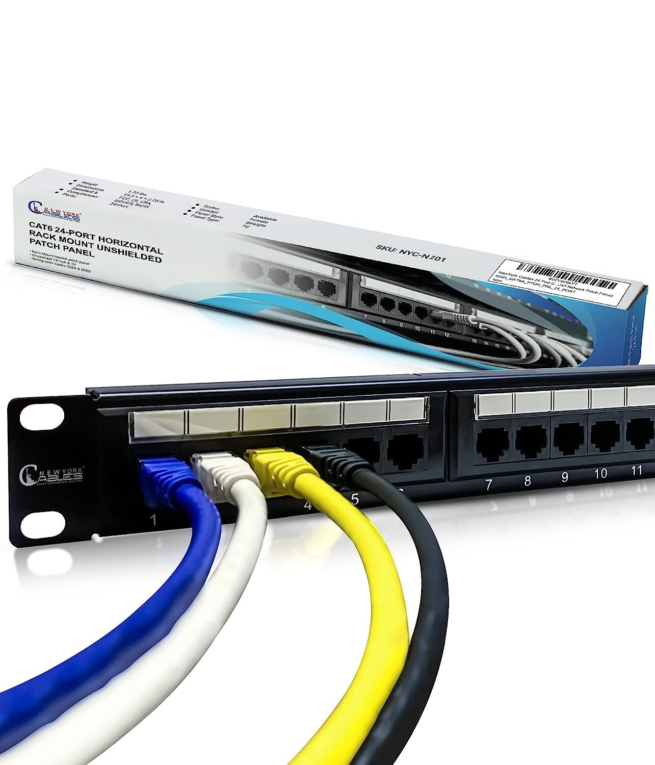 24-Port Cat6 Patch Panel, 110 Type 1U Rack & Wall Mount UTP (568A/B Compatible)