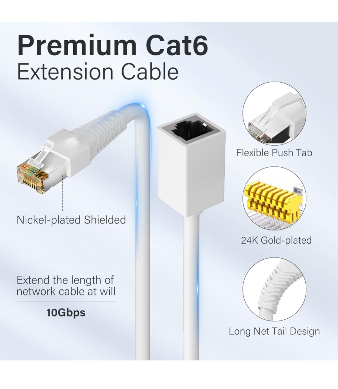Adoreen Cat 6 Outdoor Ethernet Extension Cable 50 Ft White, High Speed Male…