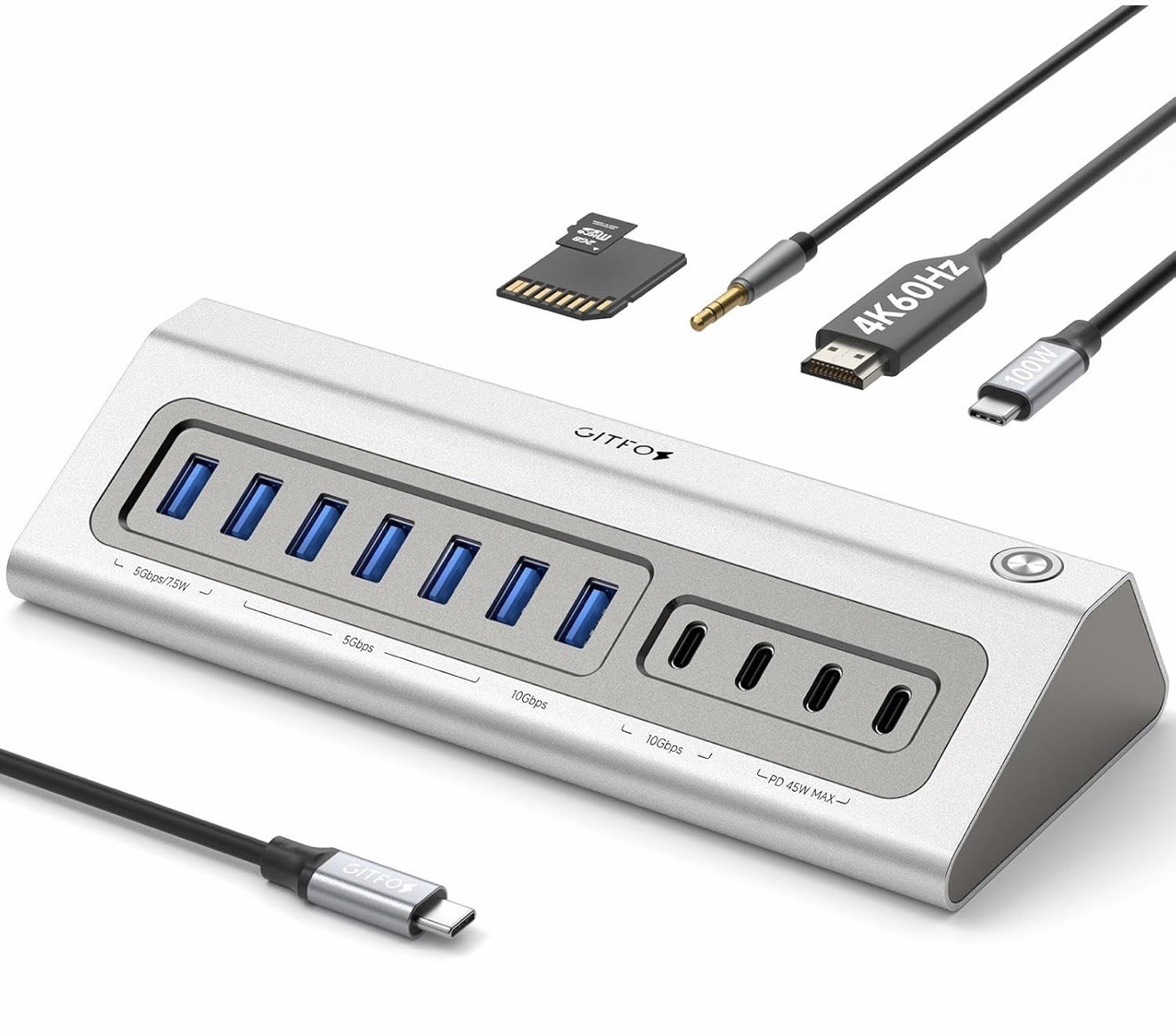 Giftos Powered USB Hub, 18 in 1 USB 3.2 Hub with 4K HDMI, PD 100W 45W Charge