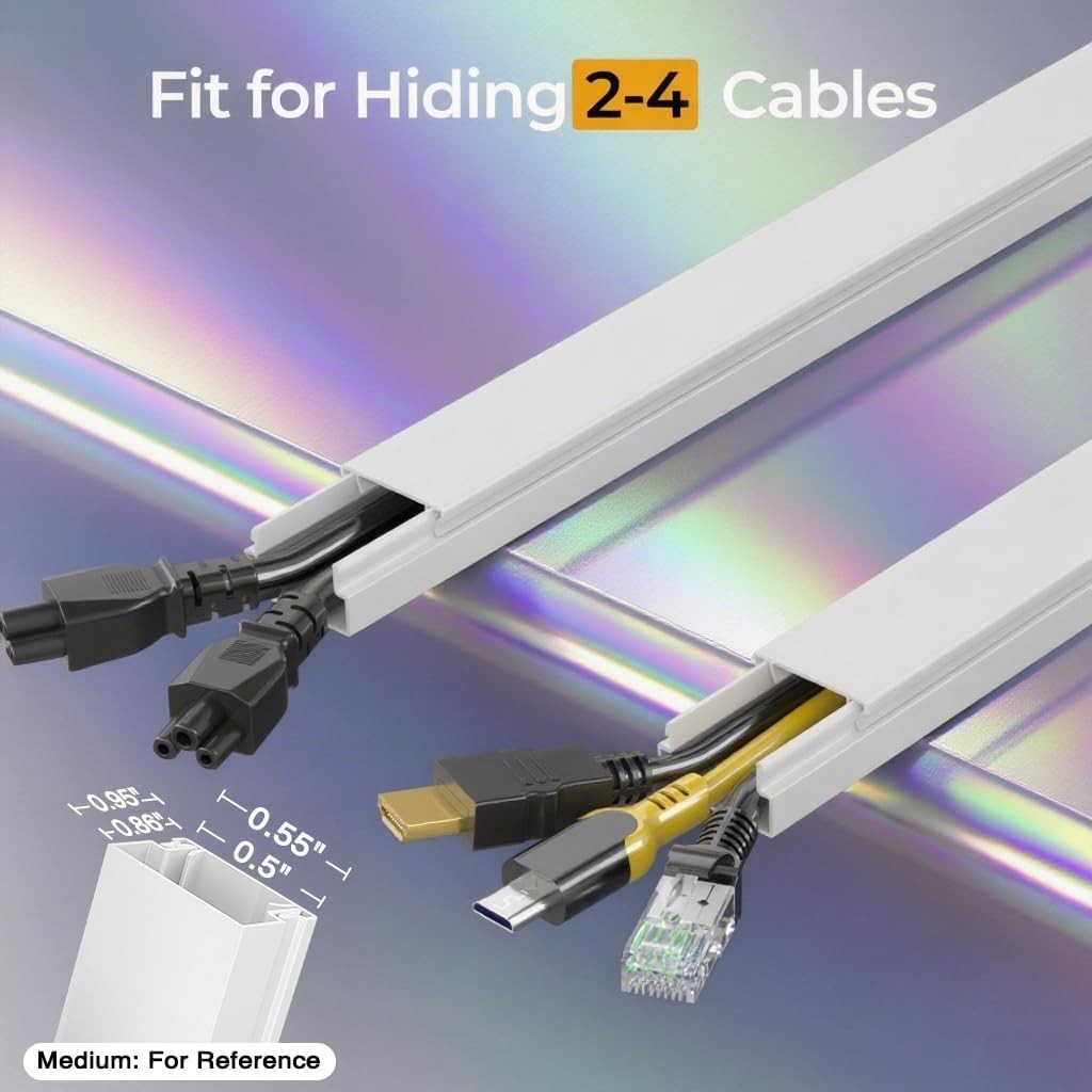 113.4in Cord Hider Kit, Covers L x 0.95in W x 0.55in H, White