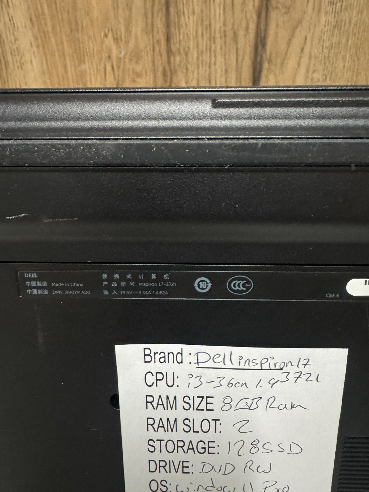 Dell Inspiron 17-3721 17.3” i3-3217U 8GB RAM 128GB SSD Win 11 Pro No Charger