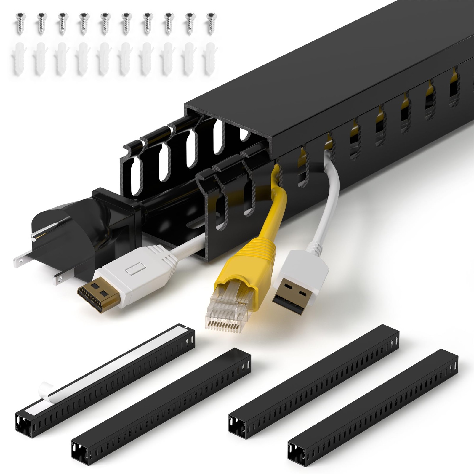 Black H1.4 W1.6In Server Rack Cable Management Raceway 66In Kit Open Slot