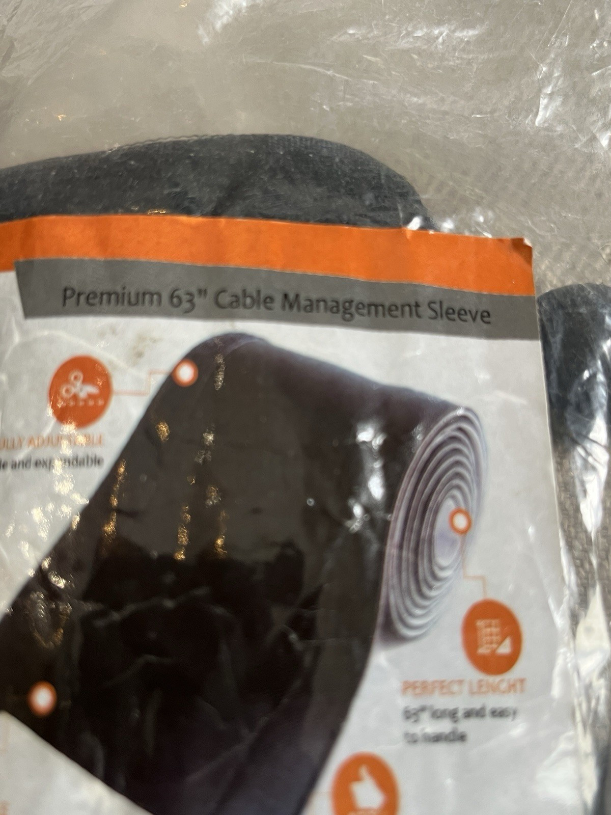 Premium Quality 63″ Black Cable Sleeve, Fully Adjustable, Reversible