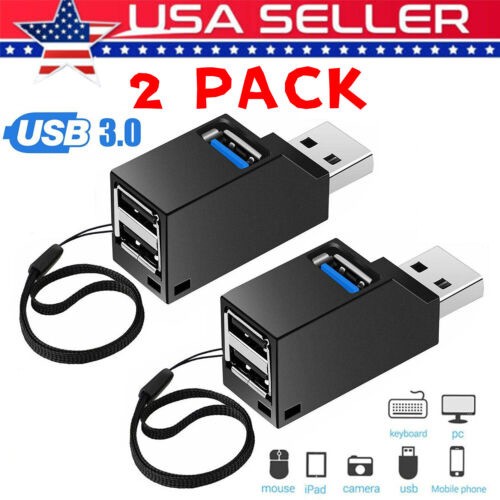 2 Pcs 3 Port USB 3.0 Hub Portable High Speed Splitter Box For PC Notebook Laptop