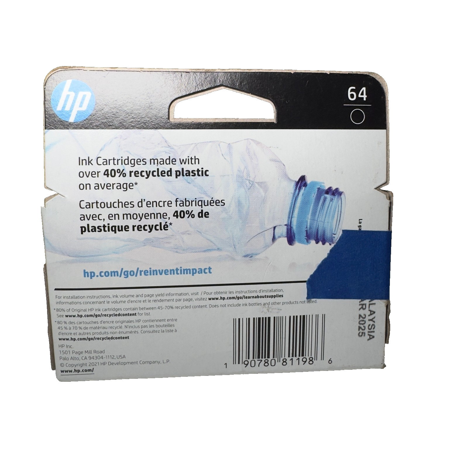 Genuine HP 64 Black Original Ink Cartridge N9J90AN EXP 03/2025