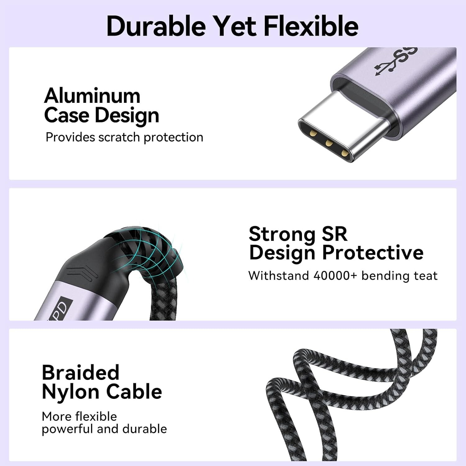 USB-C Type C Extension Cable 3/6 FT/10Gbps Male-Female 100W 5A Fast Charging PD