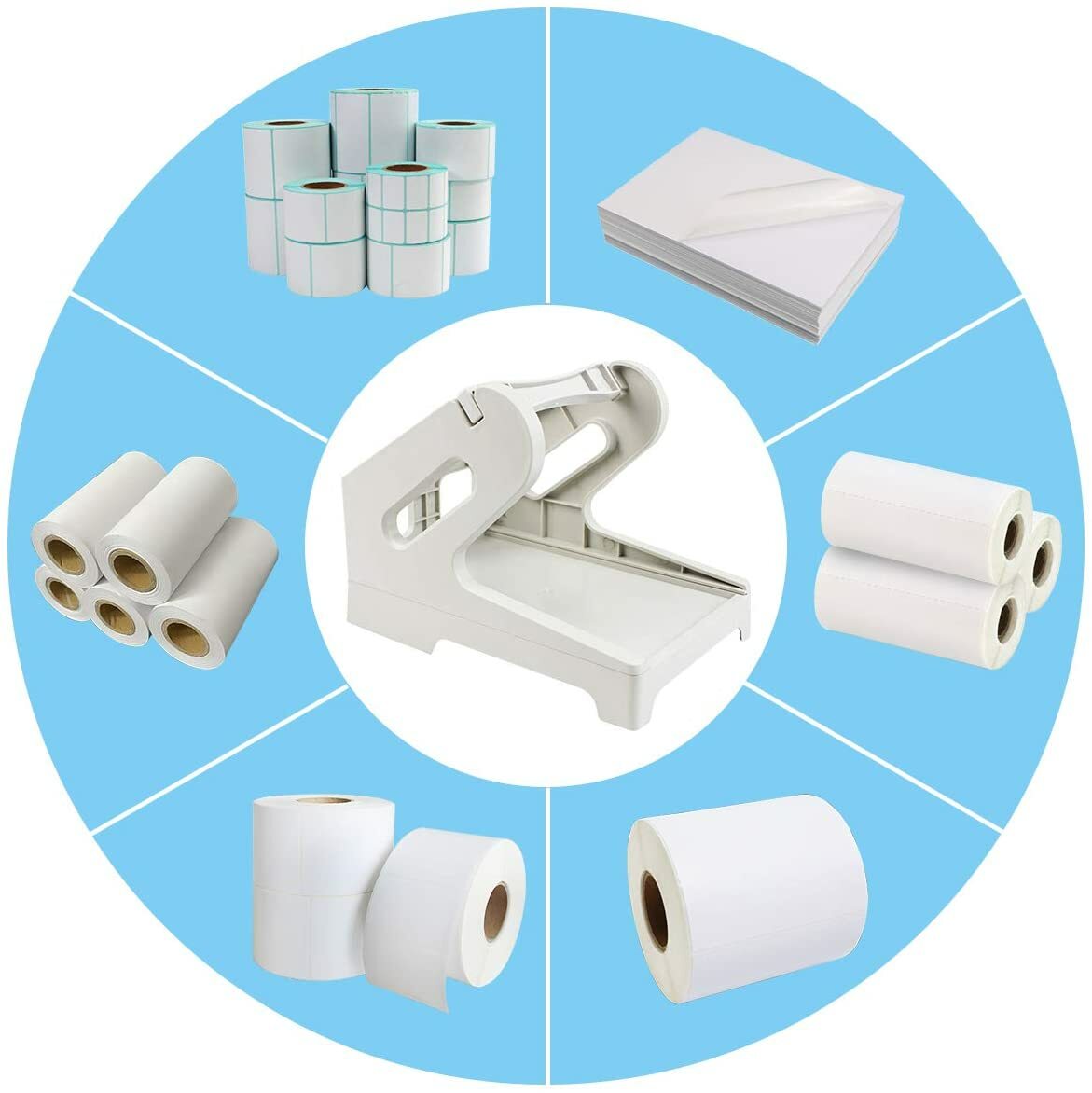 Label Holder 2 in1 Rolls & Fan-Fold Stack Paper Holder for Thermal Label Printer
