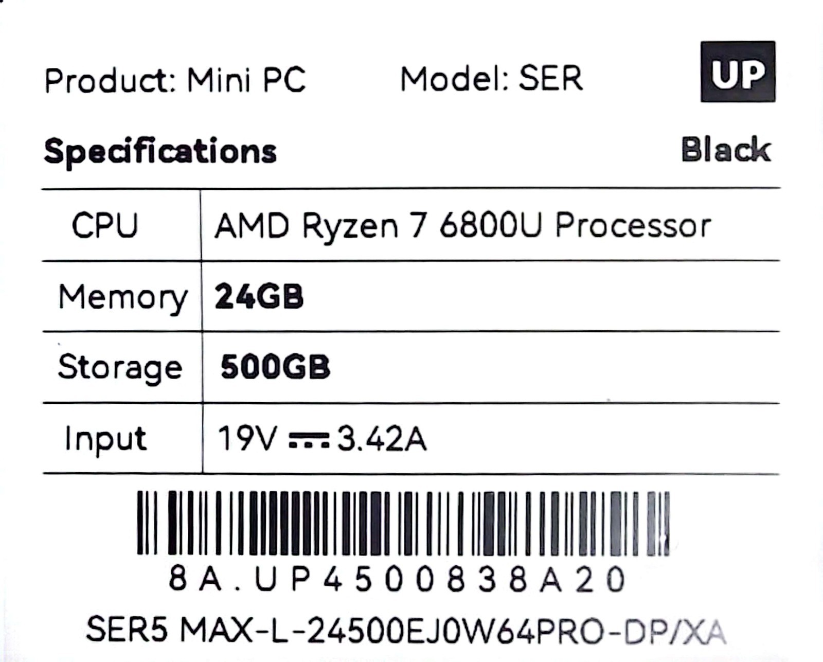 Beelink SEI Mini PC, AMD Ryzen 6800u (up to 4.75GHz), 24GB LPDDR5 500GB PCIe