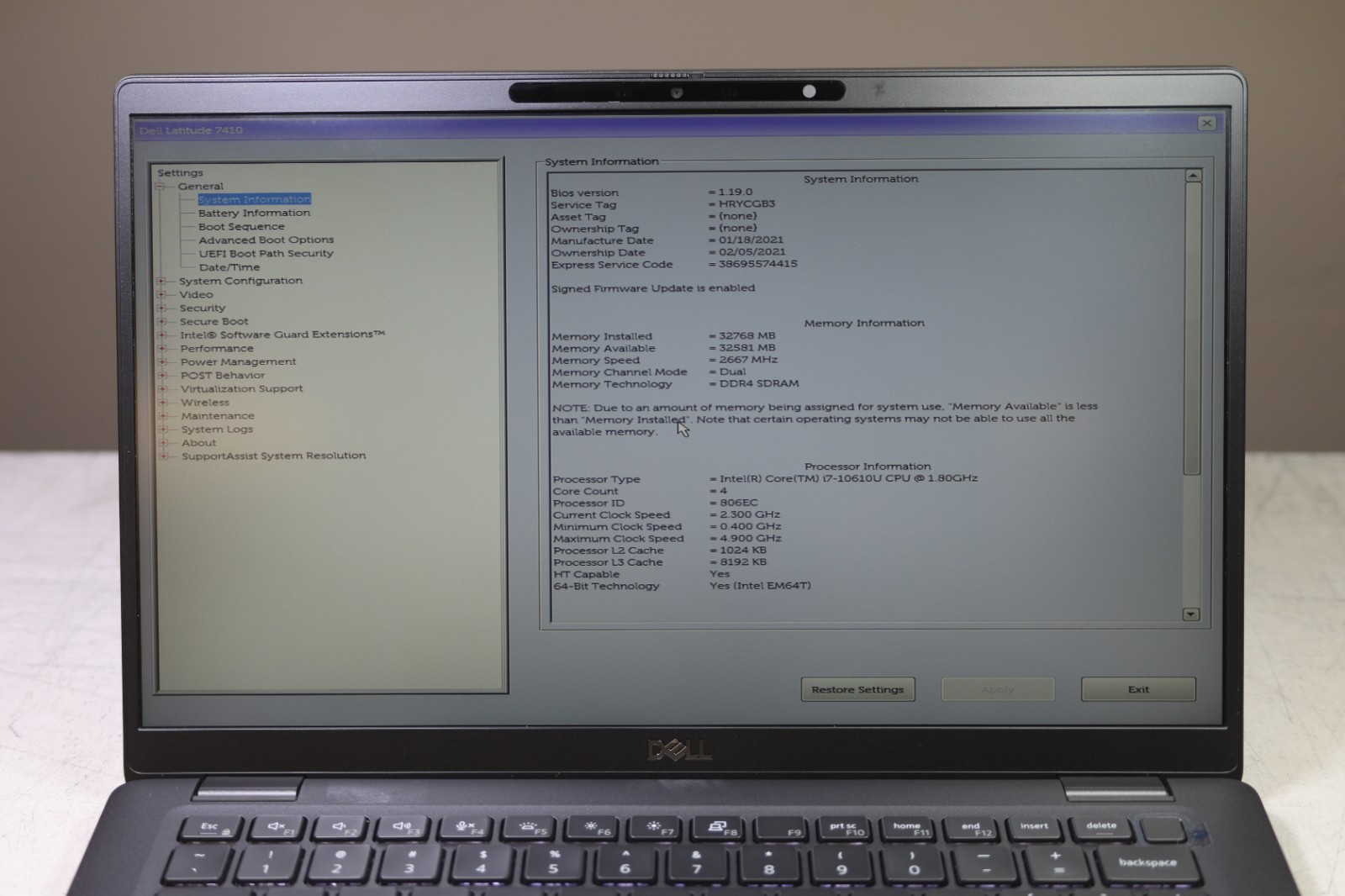 Latitude 7410 Intel(R) Core(TM) i7-10610U CPU @ 1.80GHz-32GB RAM-1TB NVMe-WIN 11