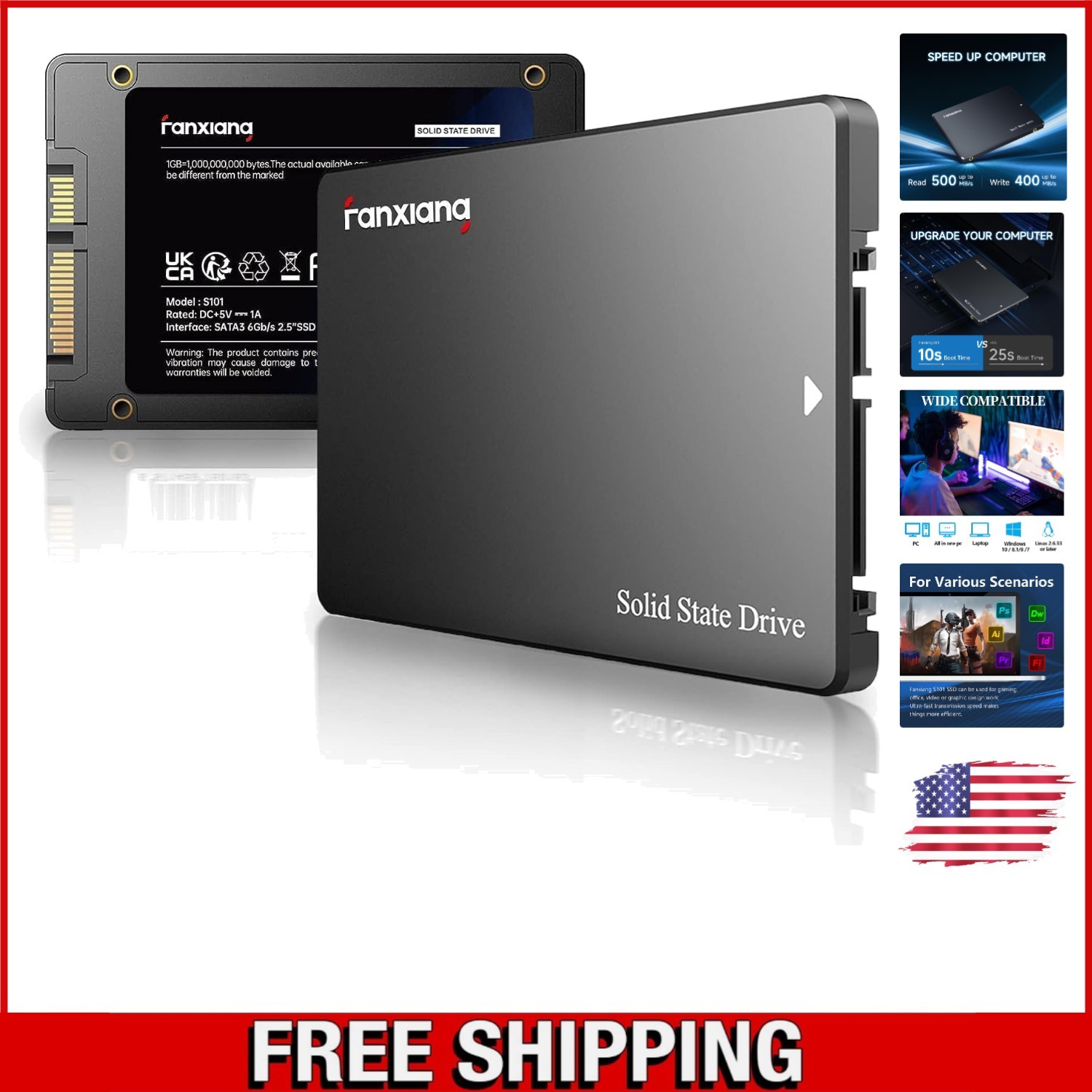 S101 256GB SATA SSD 2.5” Internal Drive with 520MB/s Speed & Hardware Encryption
