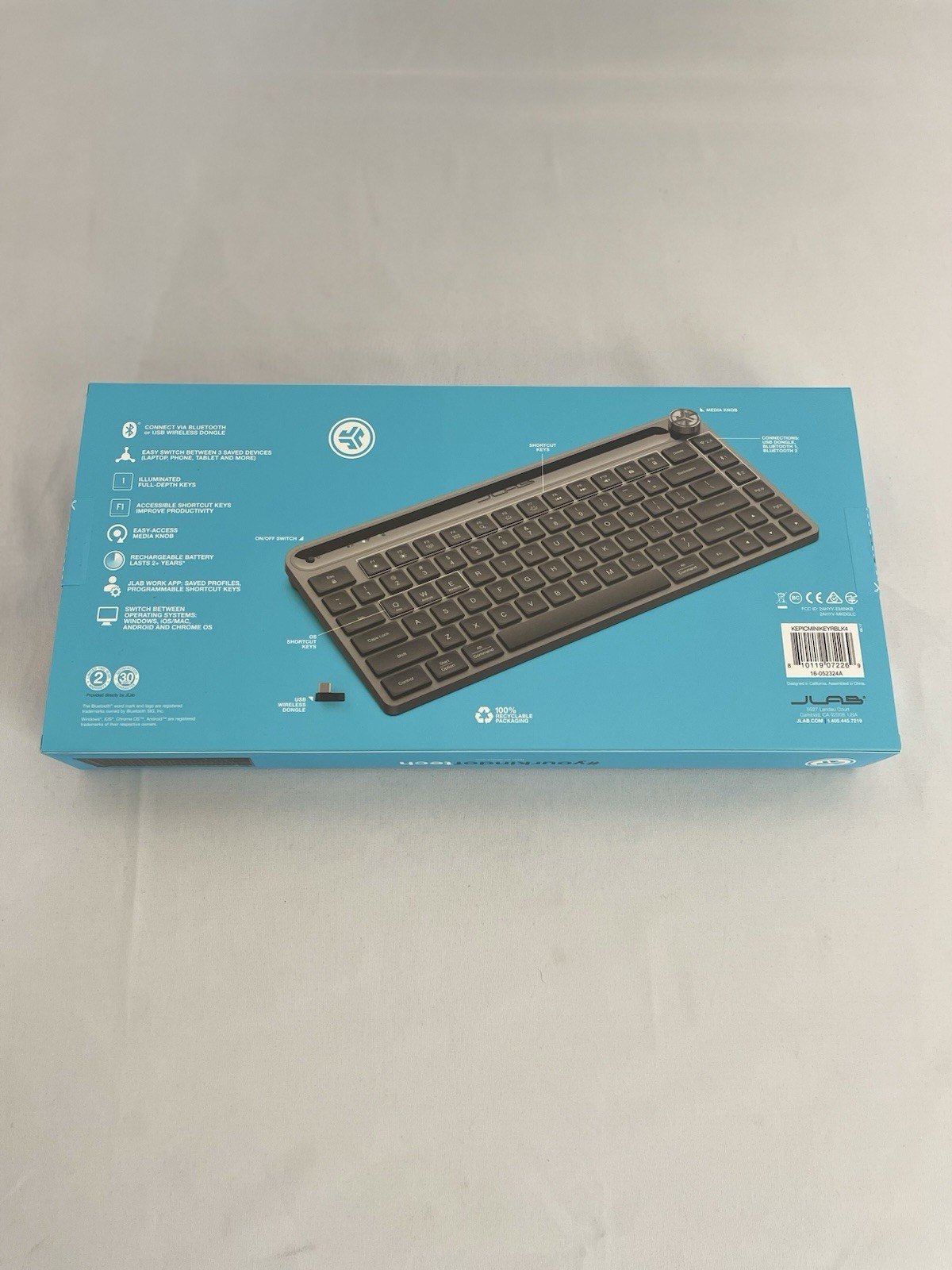 JLab Epic Mini Wireless Keyboard, Bluetooth/2.4GHz , 80 Keys, Portable, Mac/PC