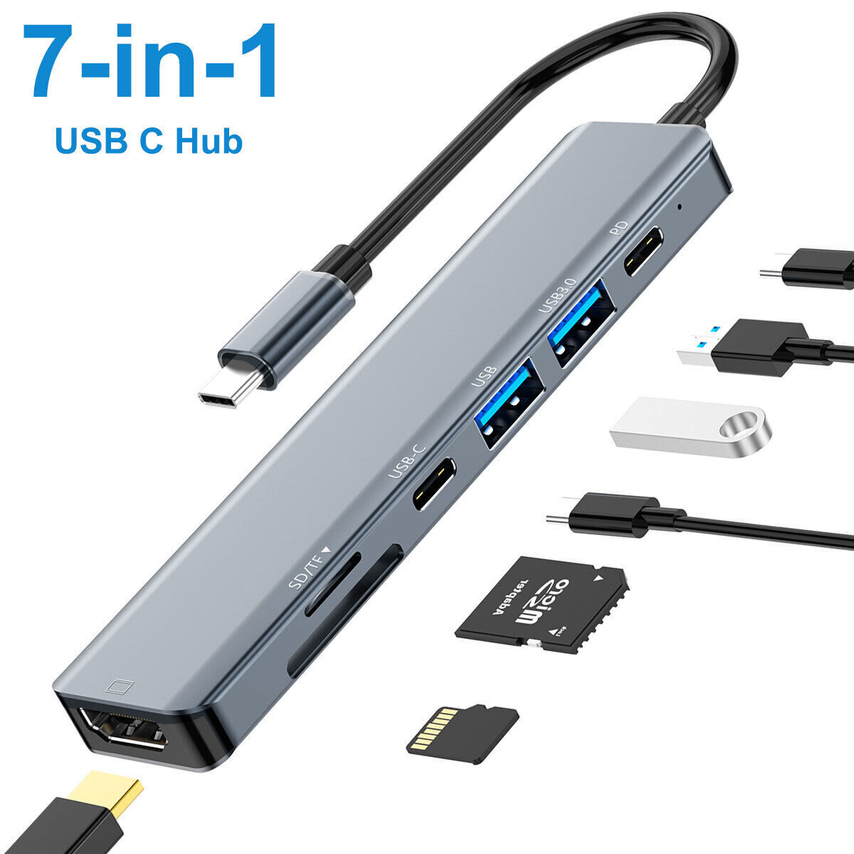 7 in 1 Multiport Adapter USB SD TF Card HDMI Type C For Phone iPad MacBook