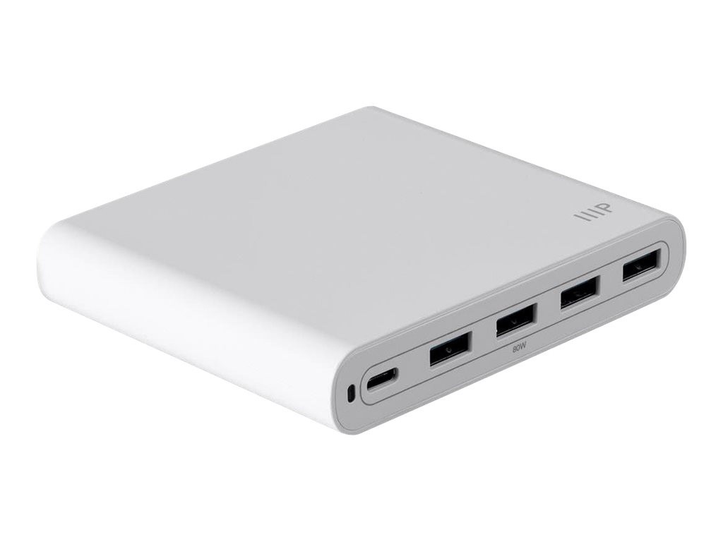 MONOPRICE 80W 5-Port USB Smart Charger 1 USB C & 4 USB A Obsidian Speed Plus