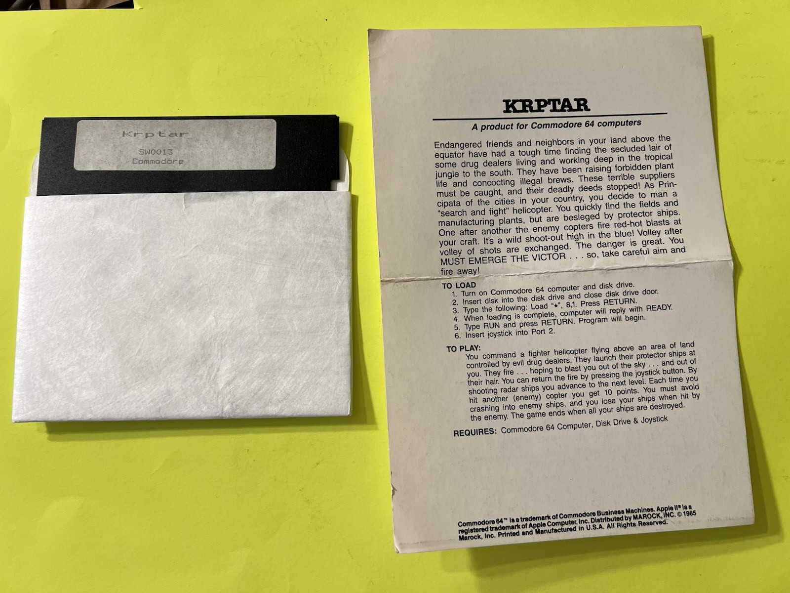 1985 Krptar COMMODORE 64 w manual – Tested – Works great! Rare!