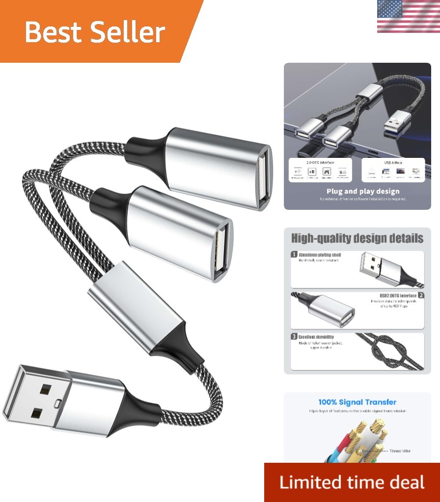 USB A Splitter 1 Male to 2 Female – Plug and Play for Speedy Charging & Data