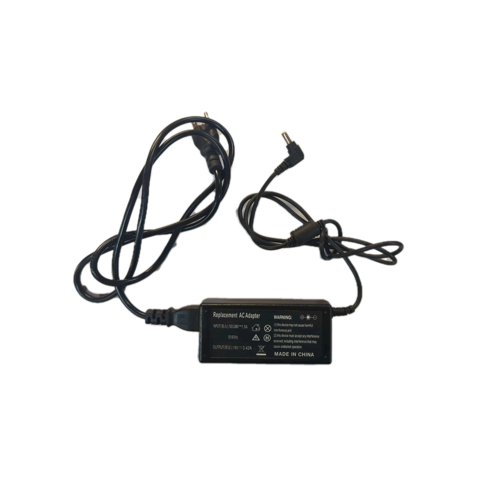 AC Input 100-240V 1.5 50-60Hz, Output: DC 19V 3.42A Yellow Tip Laptop Charger