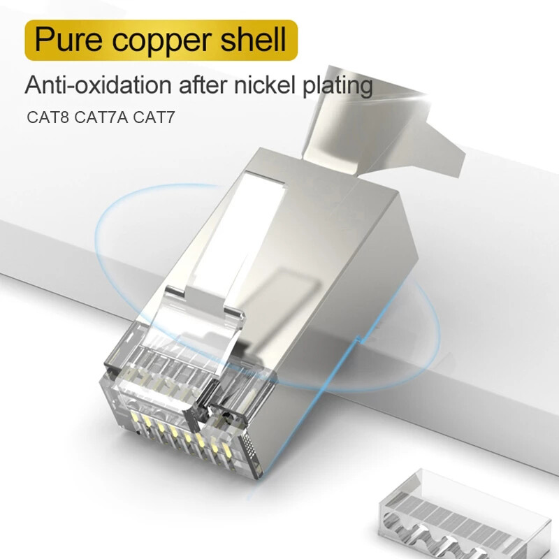 Cat7 RJ45 Pass Through Connectors Gold Plated Shielded for 23 AWG Network Cable