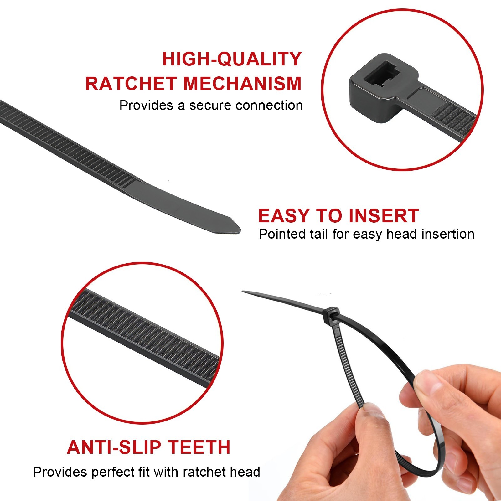 Zip Ties Assorted Sizes 4+6+8+12 Inch, 400 Pack, Black Cable Ties, UV Resistant