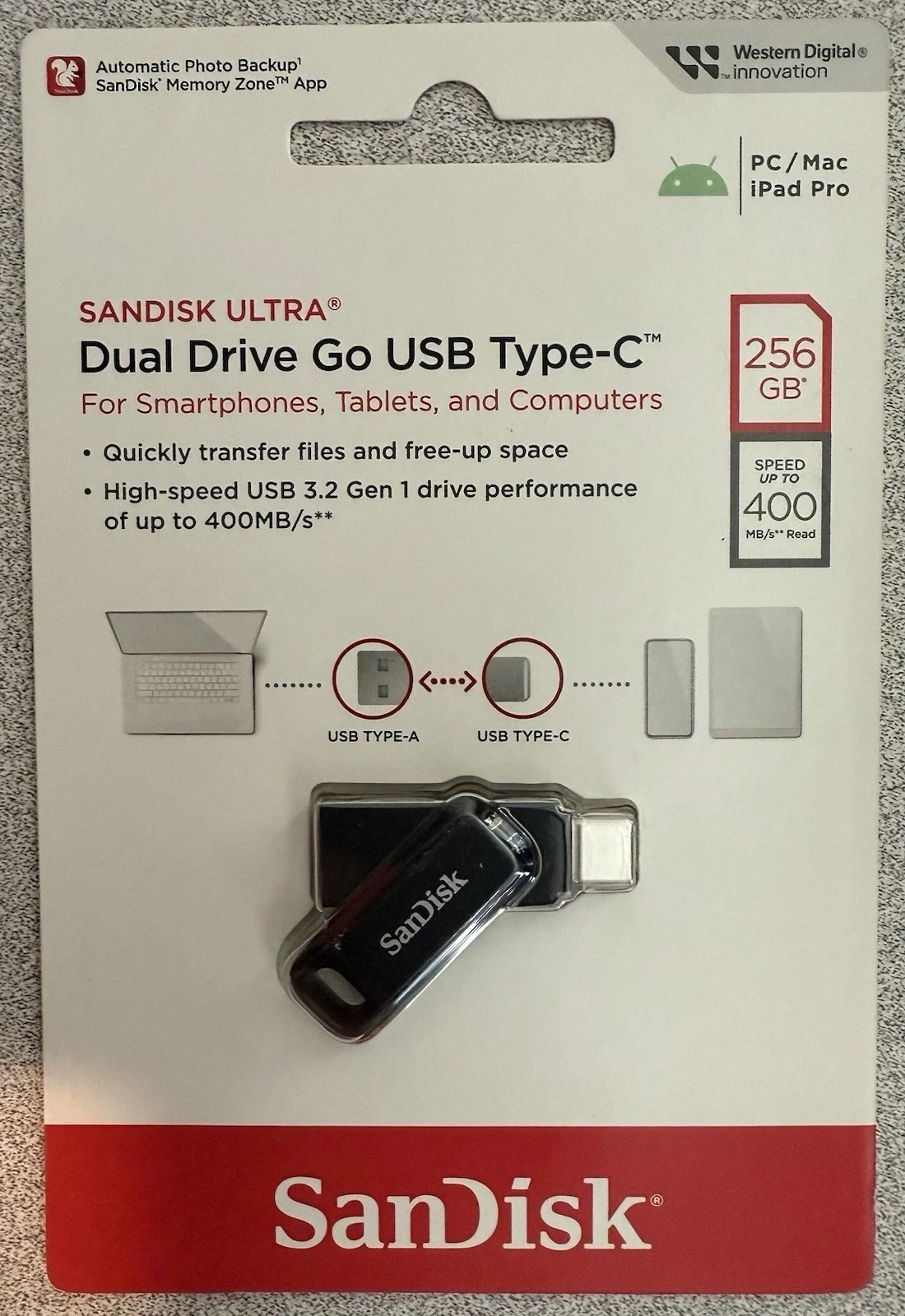 SANDISK 256GB Ultra Dual Drive Go USB Type-C Flash Drive Black – SDDDC3-256G-A46
