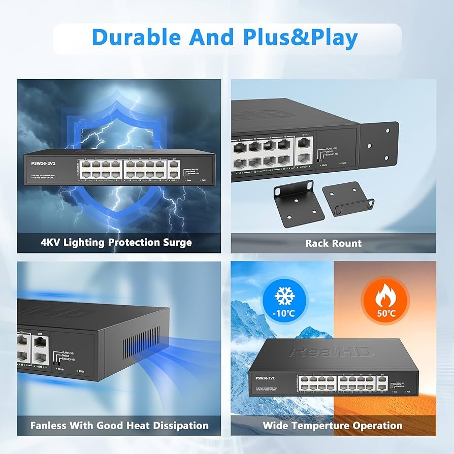 16 Port 10/100Mbps PoE Switch PoR Solution 2 Gig Uplink Model PSW16-2L SEALED