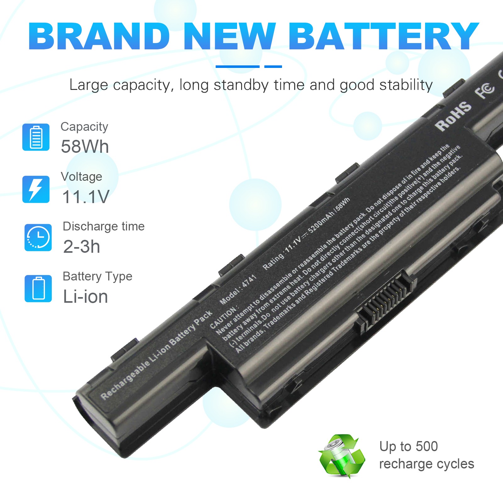New Laptop Battery for Acer Gateway AS10D81 AS10D7E LC.BTP00.127 5200mah 6 Cell