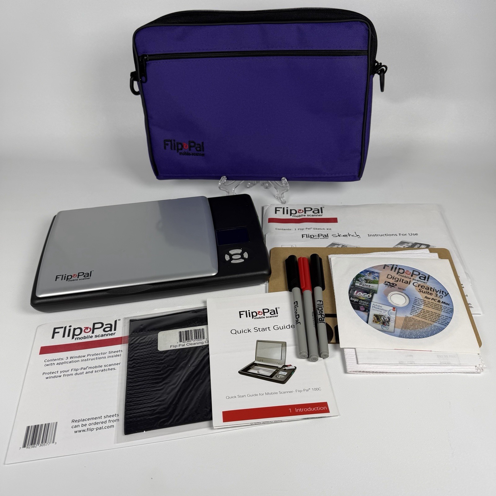 Flip Pal 100C Mobile Scanner w/Sketch Kit, Case, 16GB SD Card- TESTED WORKS