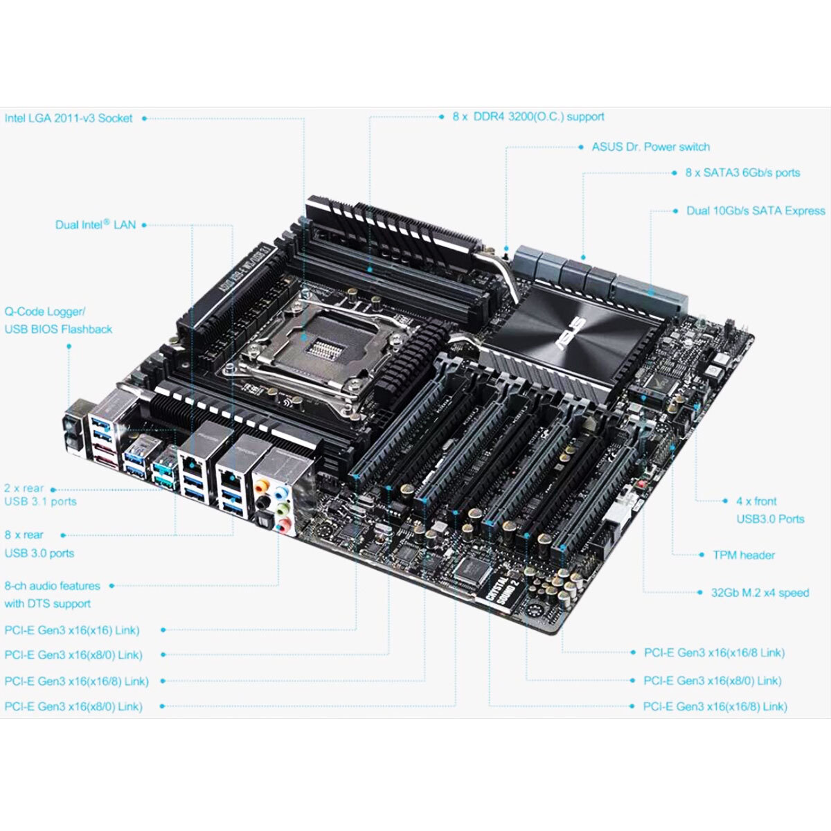 LGA 2011-3 ASUS X99-E WS/USB 3.1 Motherboard DDR4 USB 3.1 M.2 On-Board Audio