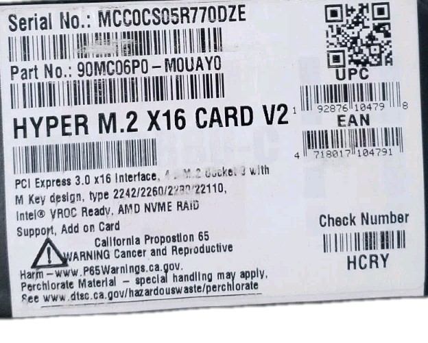 ASUS Hyper M.2 x16 NVMe Expansion Card PCIe 3.0 RAID Support for Intel AMD