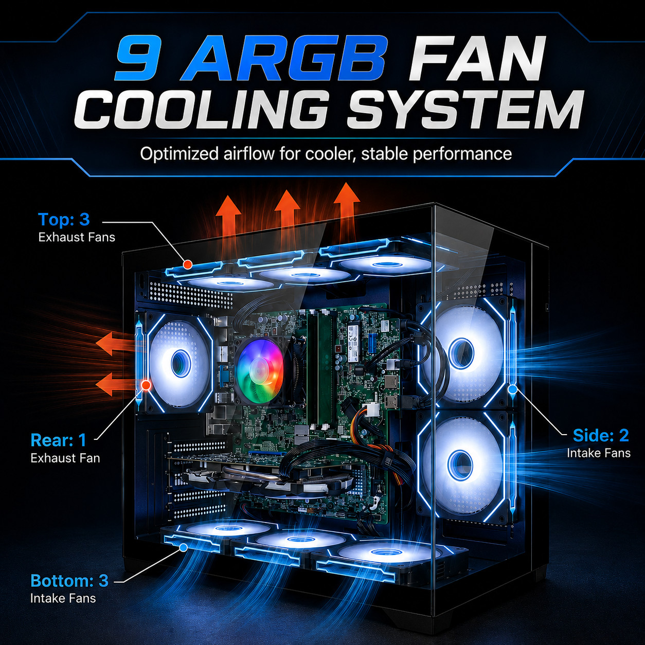 High End 3A Gaming PC RTX 5060, i9-11900F, 32GB RAM+1TB SSD, WIN11, 9×ARGB Fans