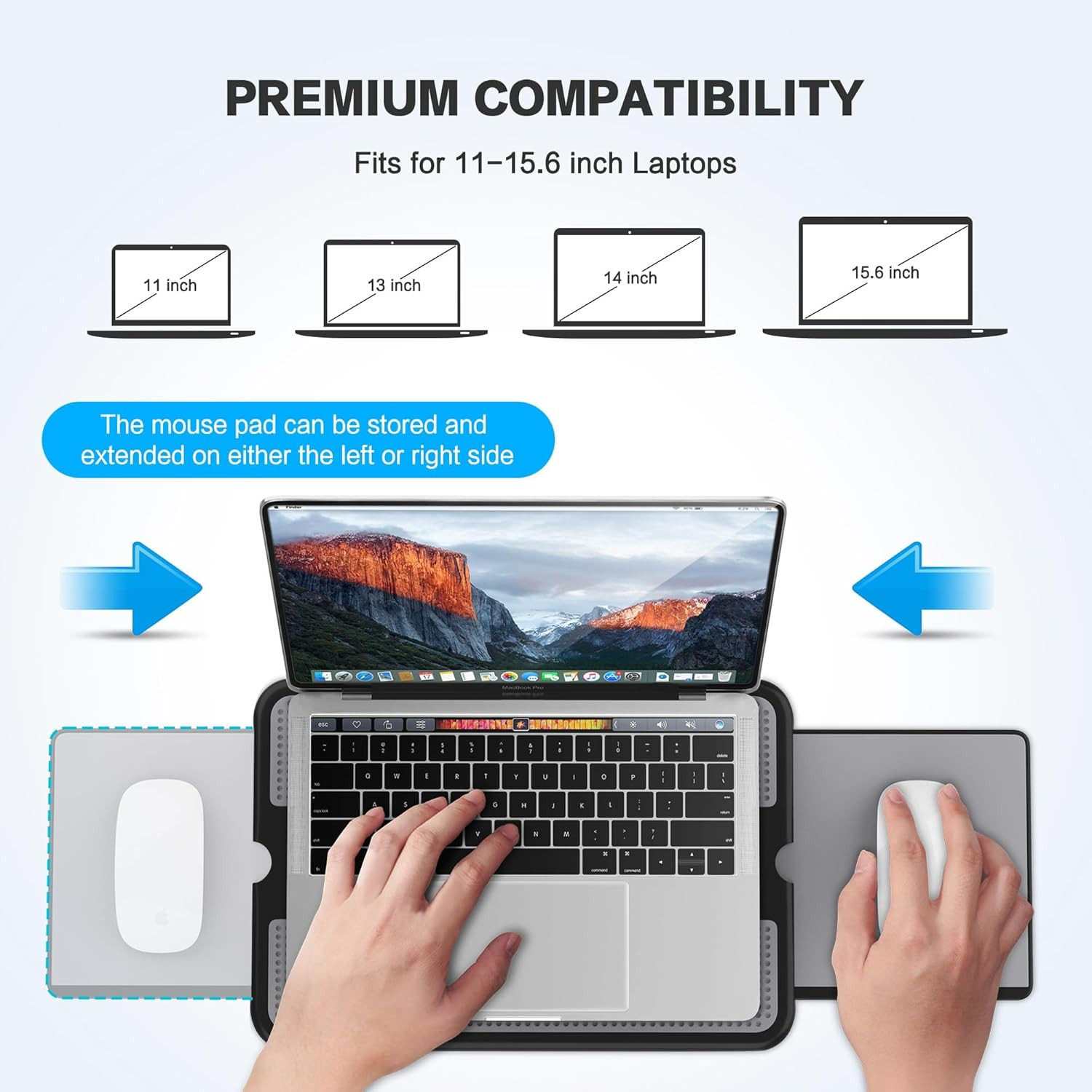 Portable Laptop Lap Desk W/Retractable Left/Right Mouse Pad Tray, Non-Slip Heat