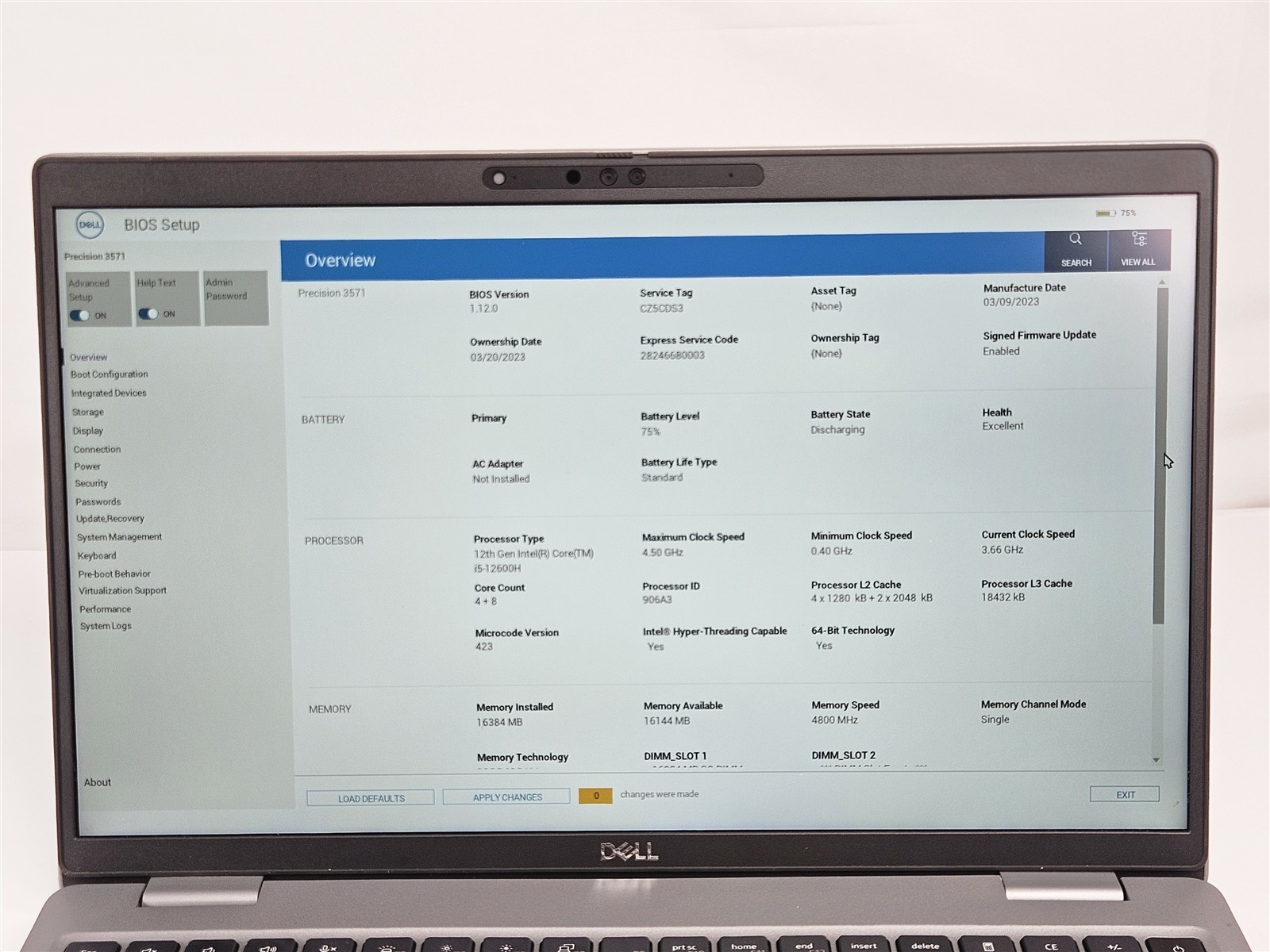 15.6″ Dell Precision 3571 Touch Core i5-12600H 256GB SSD 16GB RAM Notebook