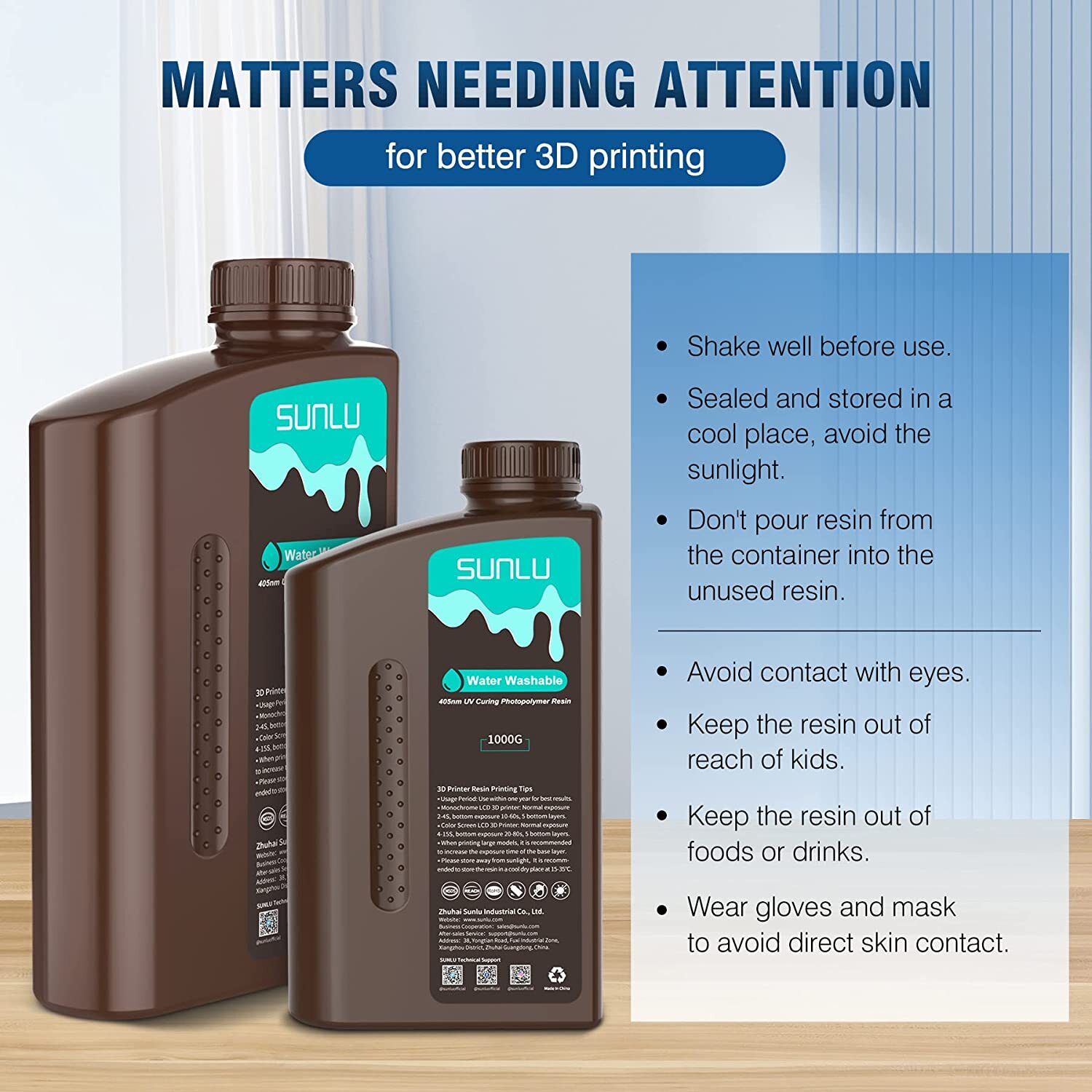 SUNLU 5KG Standard/Water Washable/ABS-Like/Nylon-Like/Plant-Base UV 405nm Resin