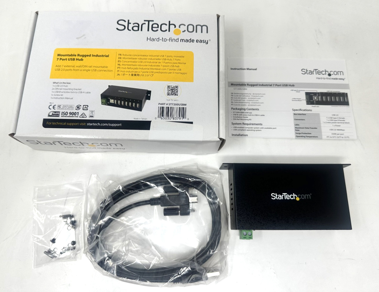StarTech 7-Port USB 2.0 Hub – Metal Industrial USB-A Hub Model ST7200USBM