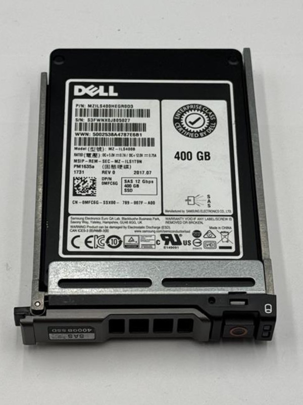 Dell 400GB SSD SAS 12G TLC MU 2.5in PM1635a MZ-ILS400B MFC6G w./ Tray Grade B