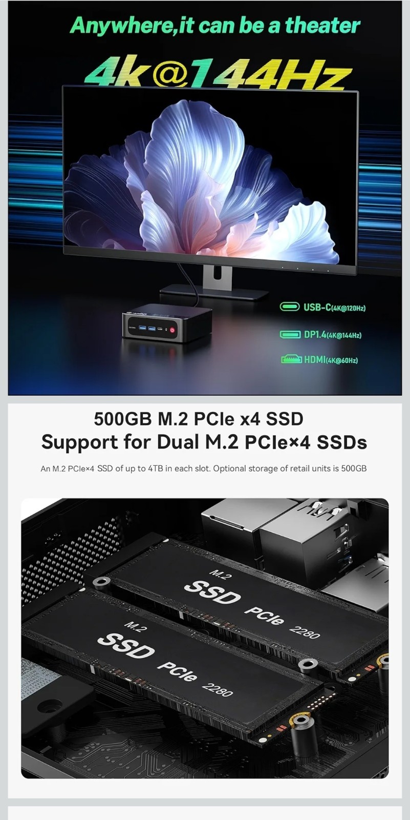Beelink SEI Mini PC, AMD Ryzen 6800u (up to 4.75GHz), 24GB LPDDR5 500GB PCIe