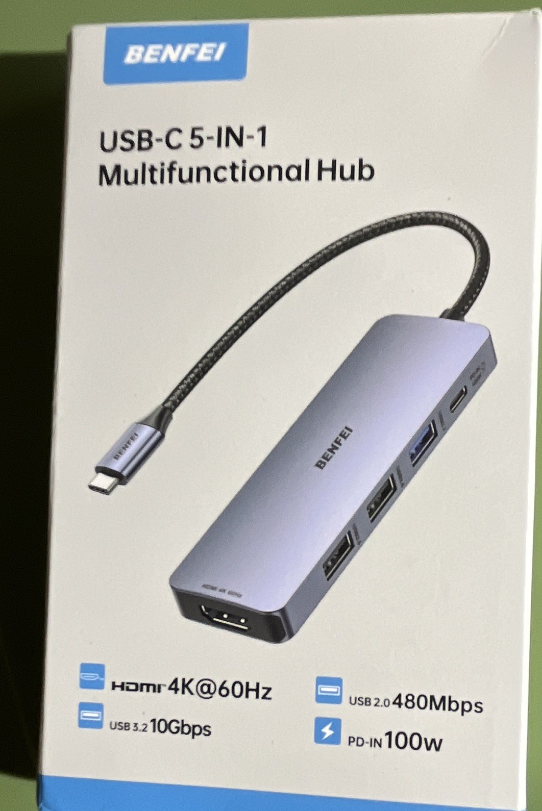 BENFEI USB-C 5-in-1 Hub HDMI 4K@60Hz PD-IN 100W USB 3.2/2.0 Gray