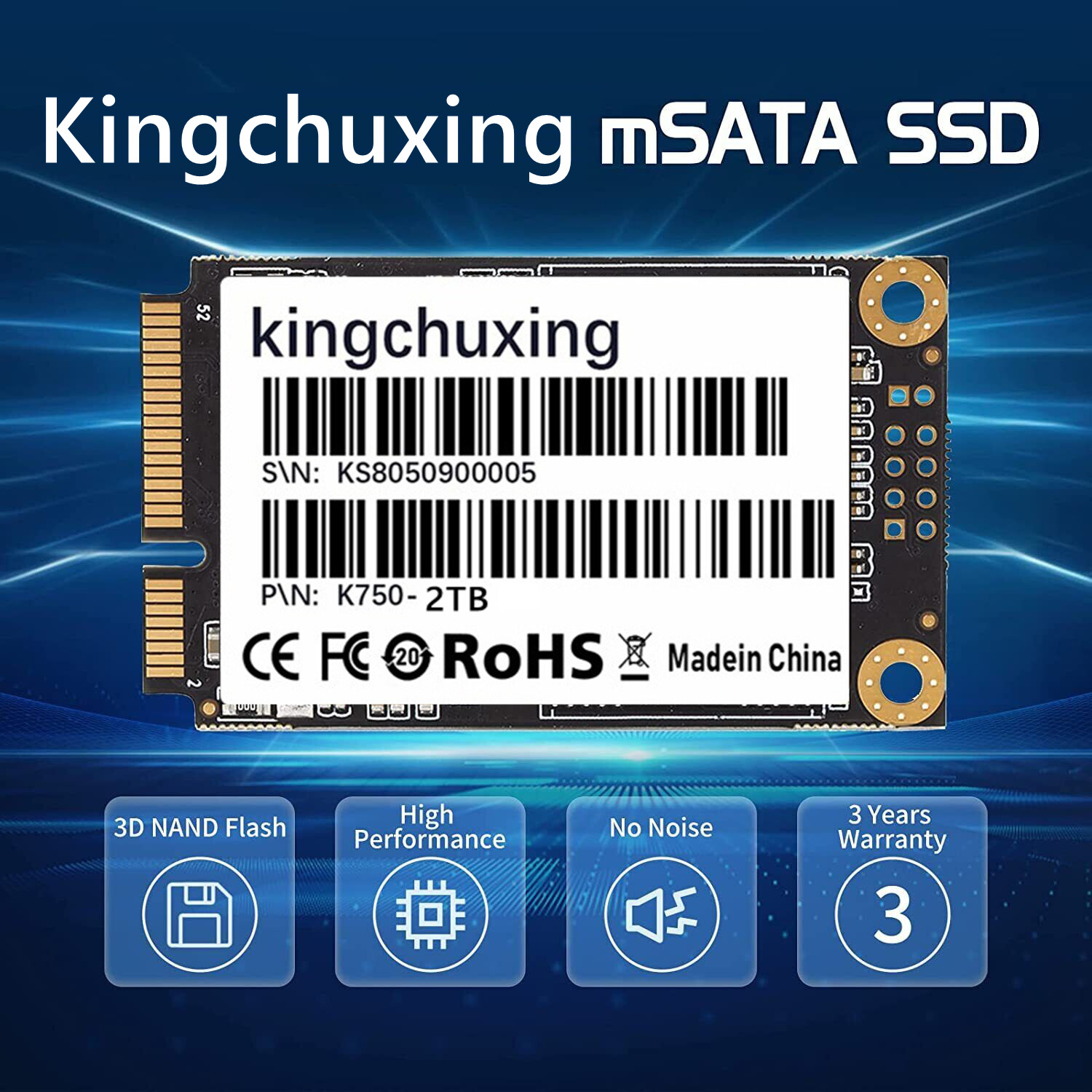 Kingchuxing mSATA 128GB Internal Solid State Drive 6Gb/s For PC/ Laptop 500MB/S