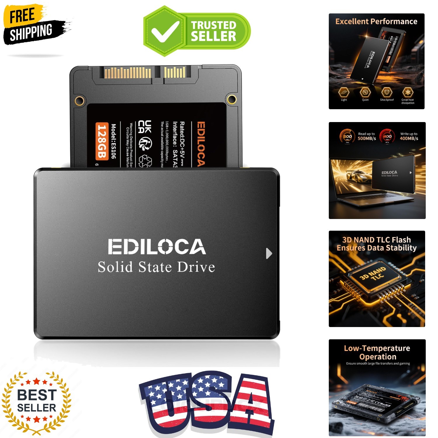 128GB SSD Internal Solid State Drive 2.5″ SATA III 6Gb/s, 500MB/s Read Speed …