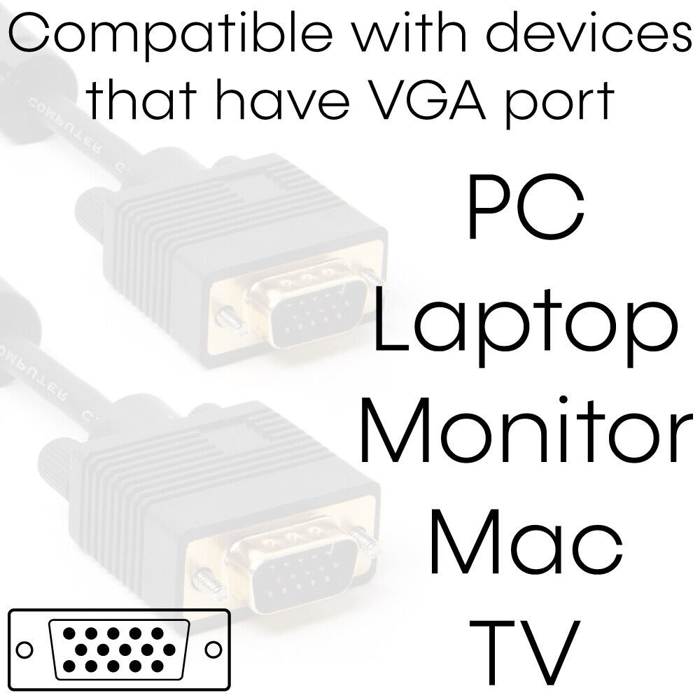 VGA Cord Full HD 1080p SVGA Male VGA to VGA Cable PC Laptop HDTV Monitor Cable