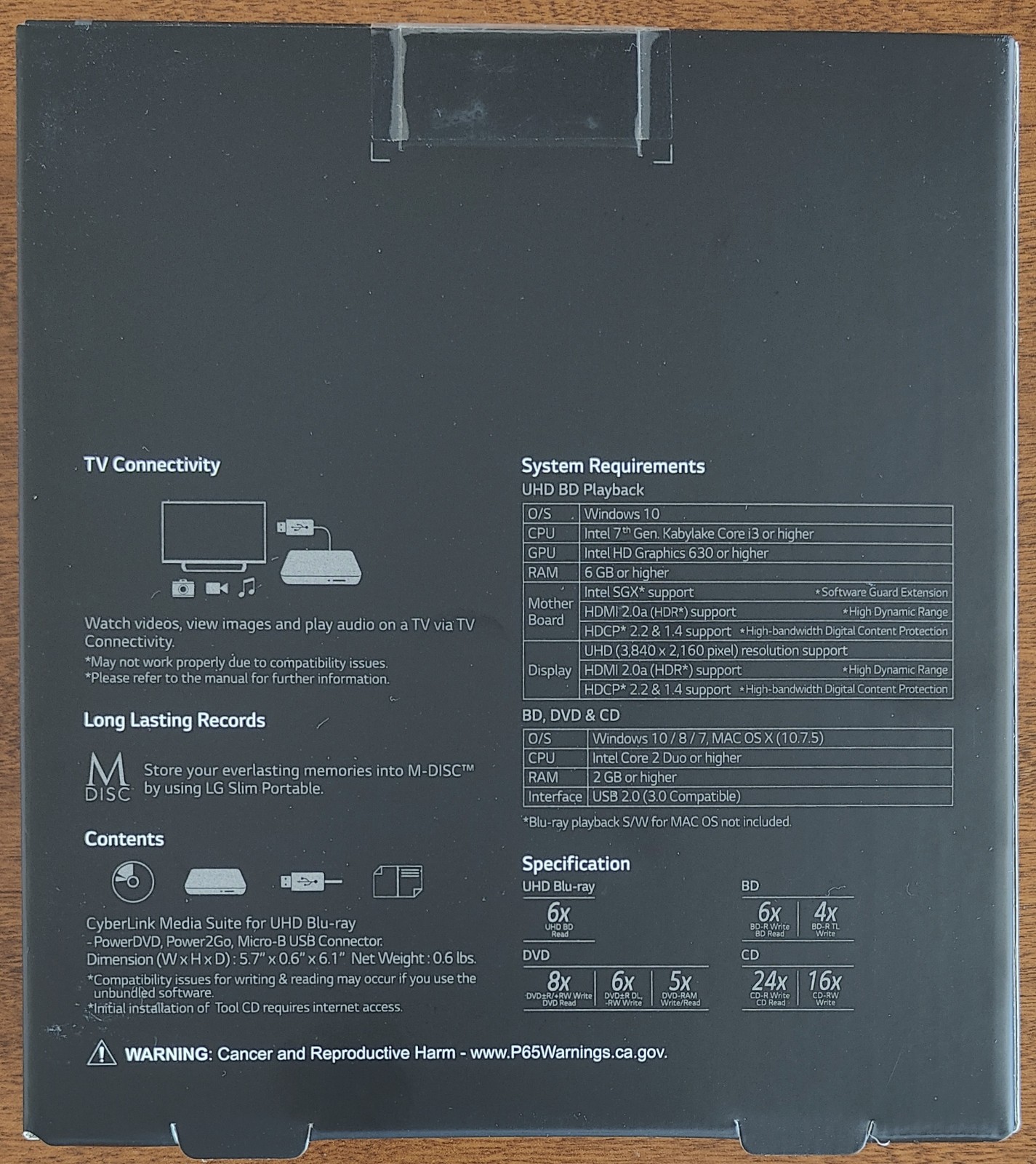 LG BP60NB10 Ultra Slim Portable UHD Blu-ray WRITER NEW SEALED