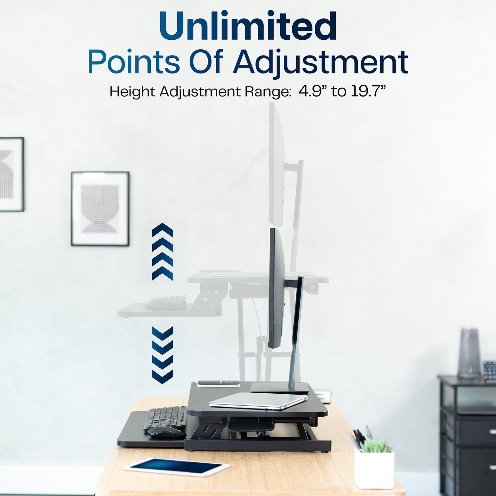 VIVO Black Height Adjustable 32″ Standing Desk Monitor Riser, Sit Stand Tabletop