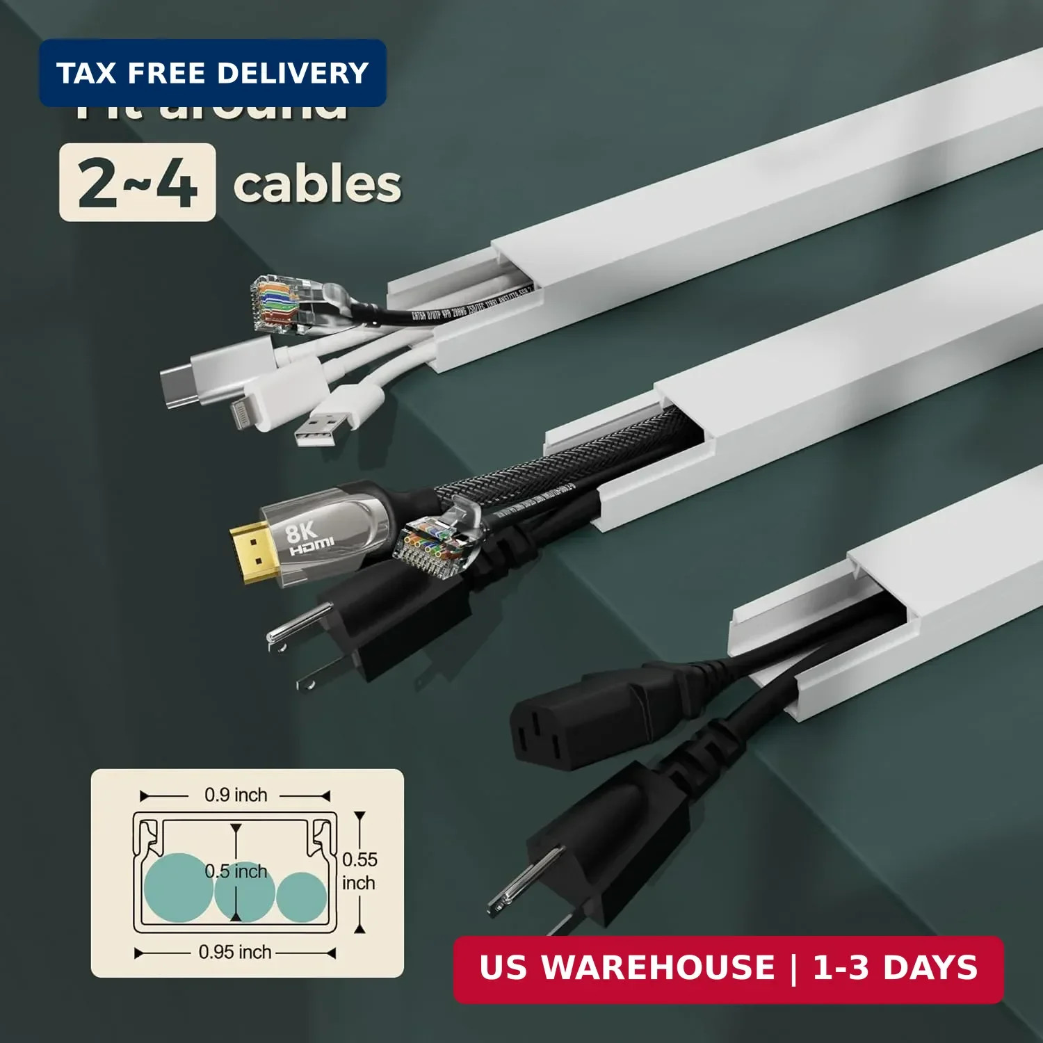 CableGeeker Cord Hider Kit, 113in Cord Covers for Wires on Wall, Paintable Self-