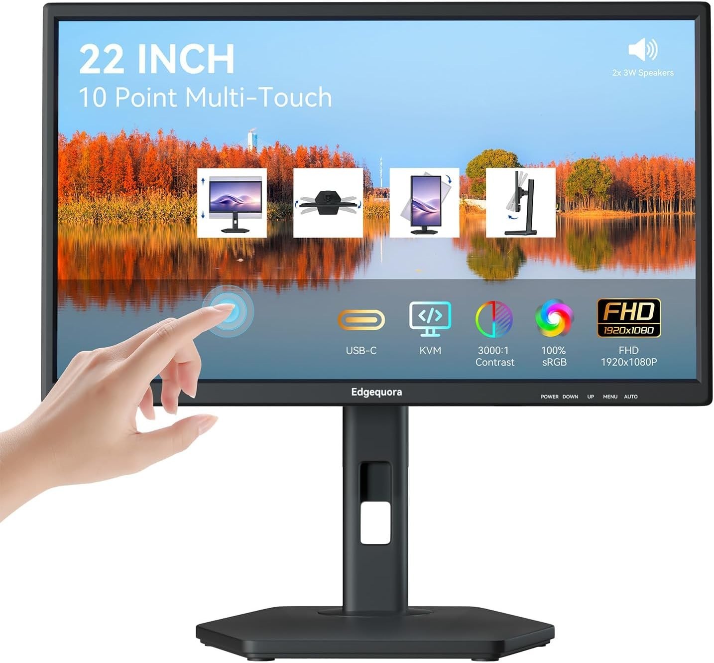 Edgequora 22 Inch Touchscreen Monitor 10-Point Touch Metal Stand FHD 1080p 75Hz