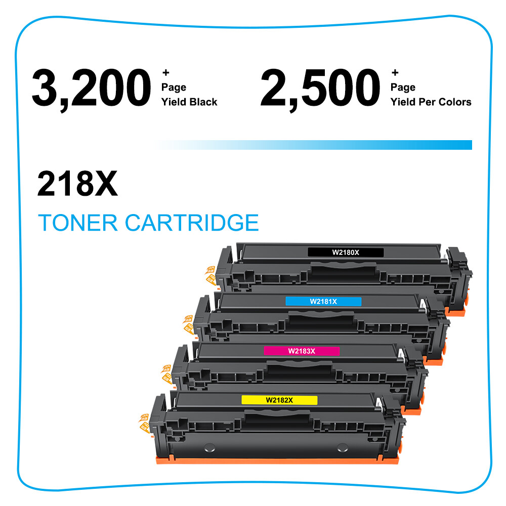 4 Pack 218X W2180X High Yield Toner NO CHIP Fits for HP LaserJet Pro MFP 3301fdw