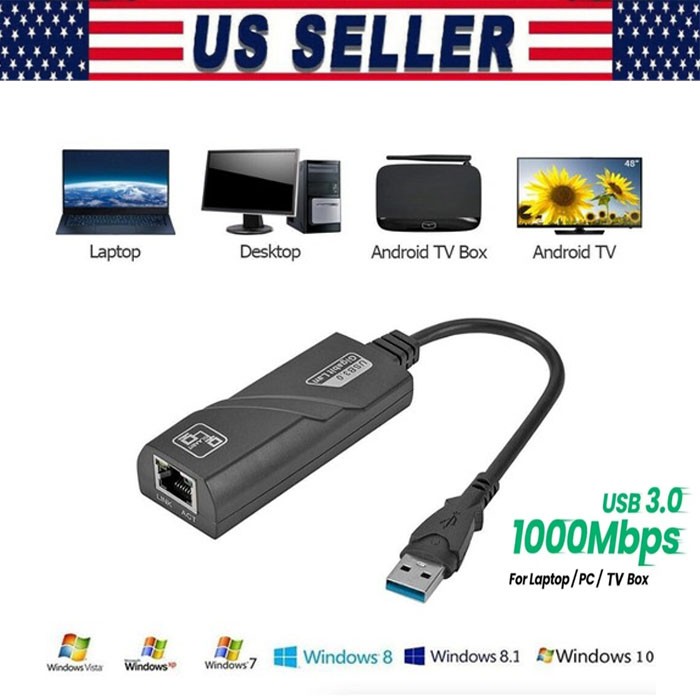 USB 3.0 Gigabit Ethernet LAN RJ45 1000Mbps Network Adapter For Windows PC Lot