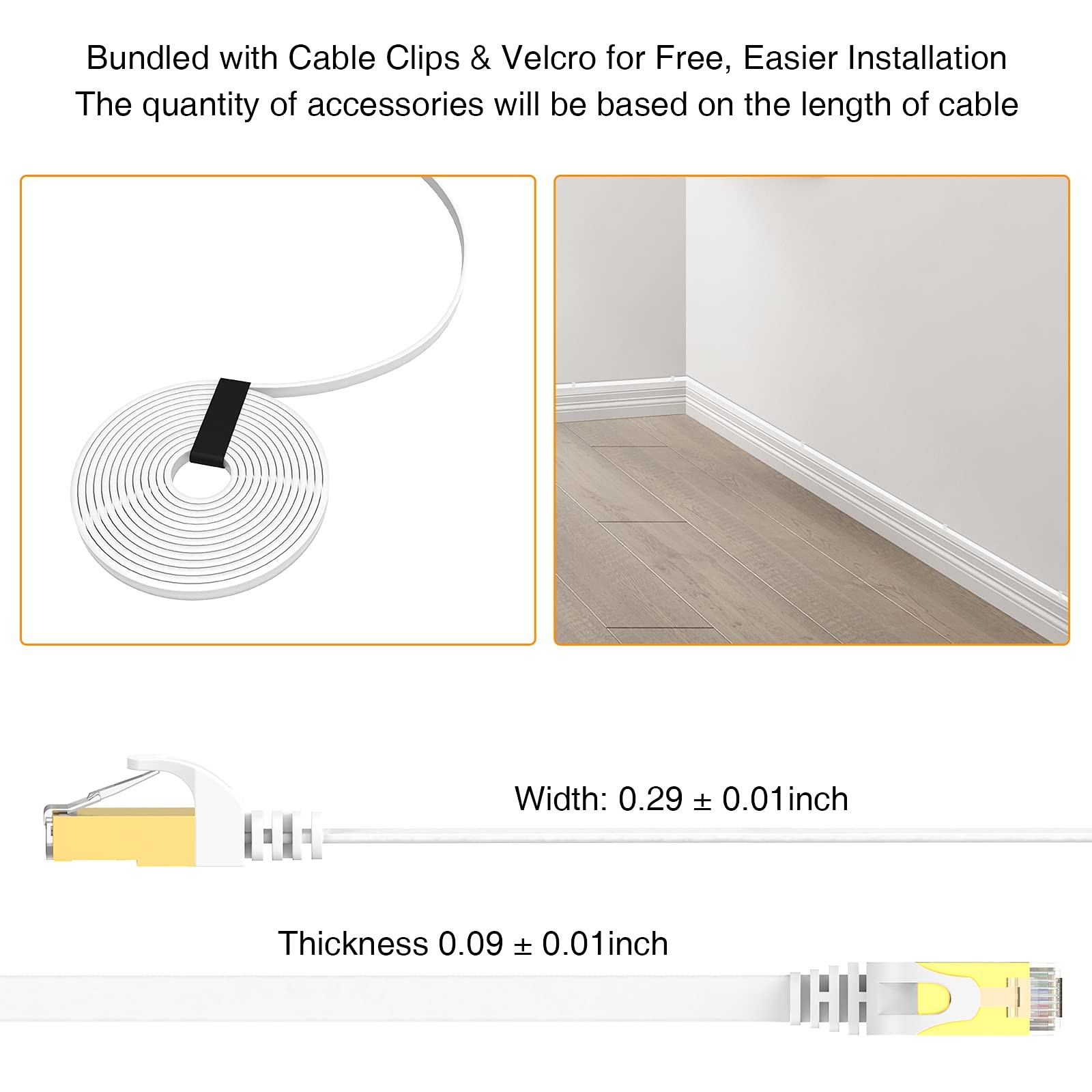 Cat7 Ethernet Cable 100ft White Computer LAN Cable Flat High Speed Internet P…